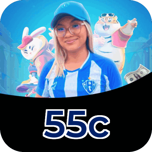 Interface do aplicativo 55c mostrando jogos disponíveis no iOS e Android